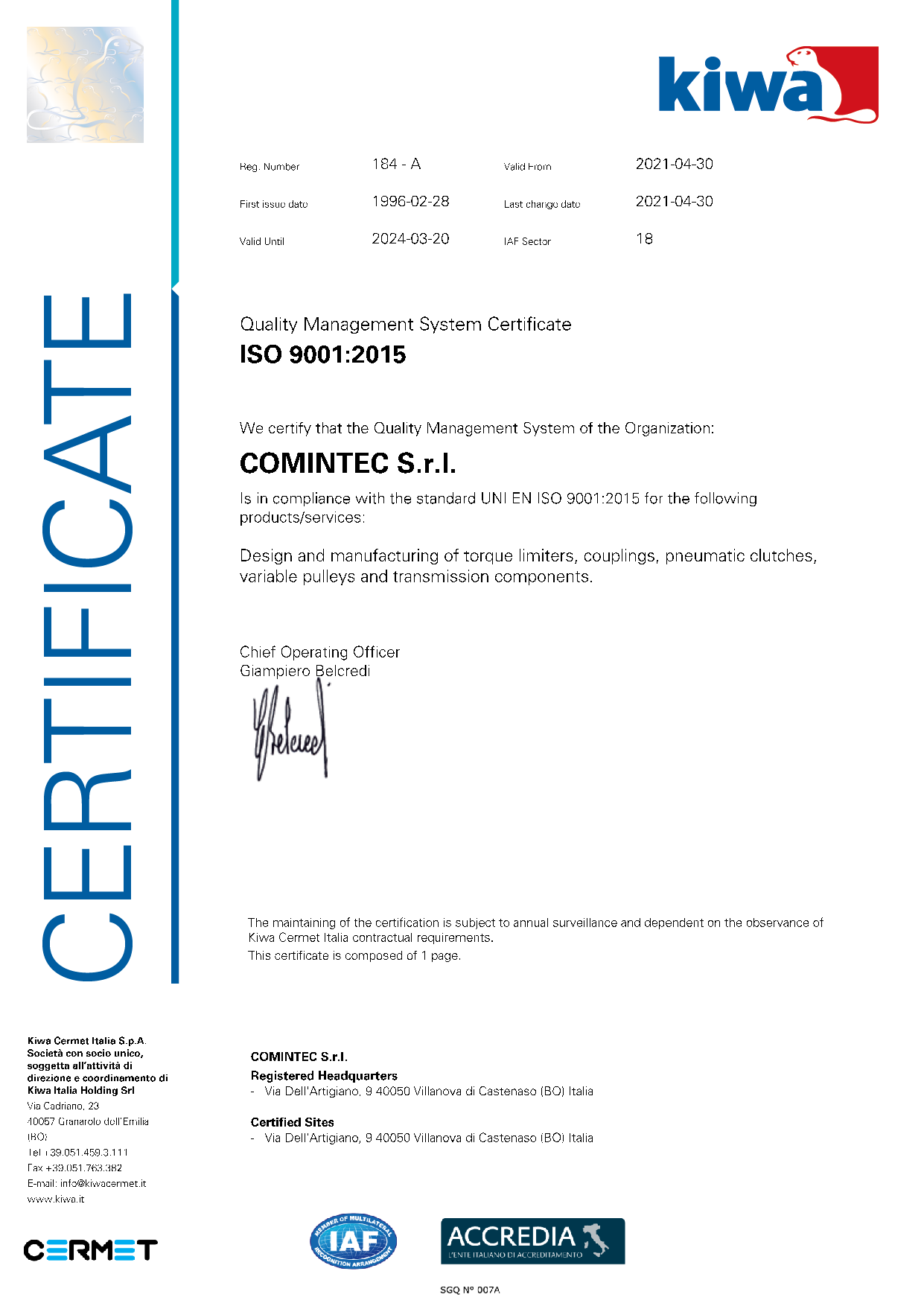 Quality and certificate - ComInTec srl